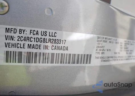 2020 Chrysler Voyager Lxi from USA, damaged, VIN 2C4RC1DG8LR283317